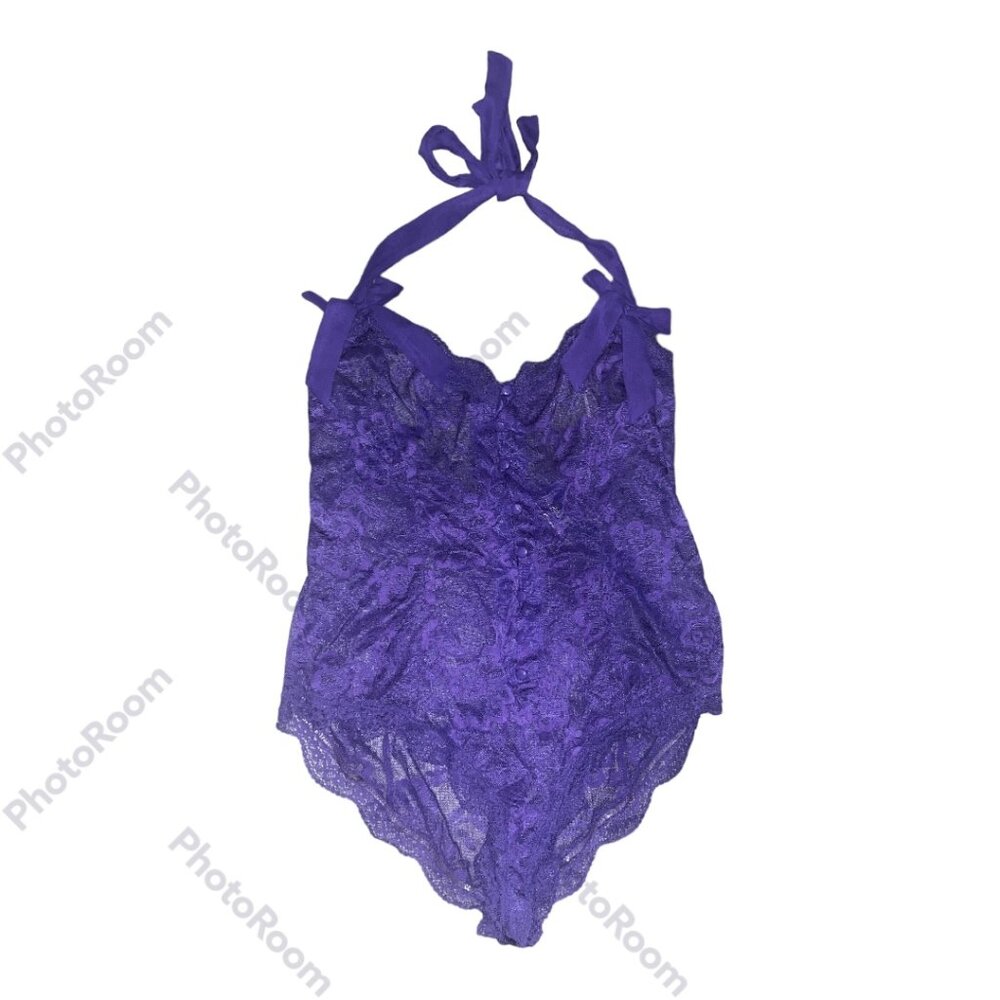 Vintage Women's Frederick's Sexy Purple Lace Teddy Bodysuit Lingerie Size Large